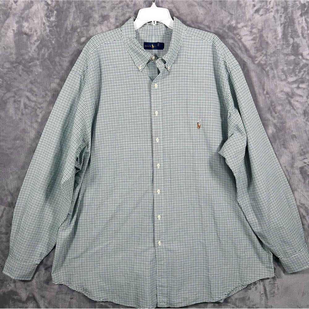 Ralph Lauren Button Down Shirt Mens 3XLT Tall Gingham Check Green Purple Flesh